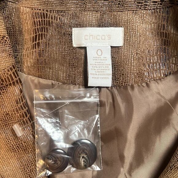 NWT Chico's Long Sleeve Button Up Blazer Brown Snake Print Women's Size 0 US S/4 - Picture 6 of 8